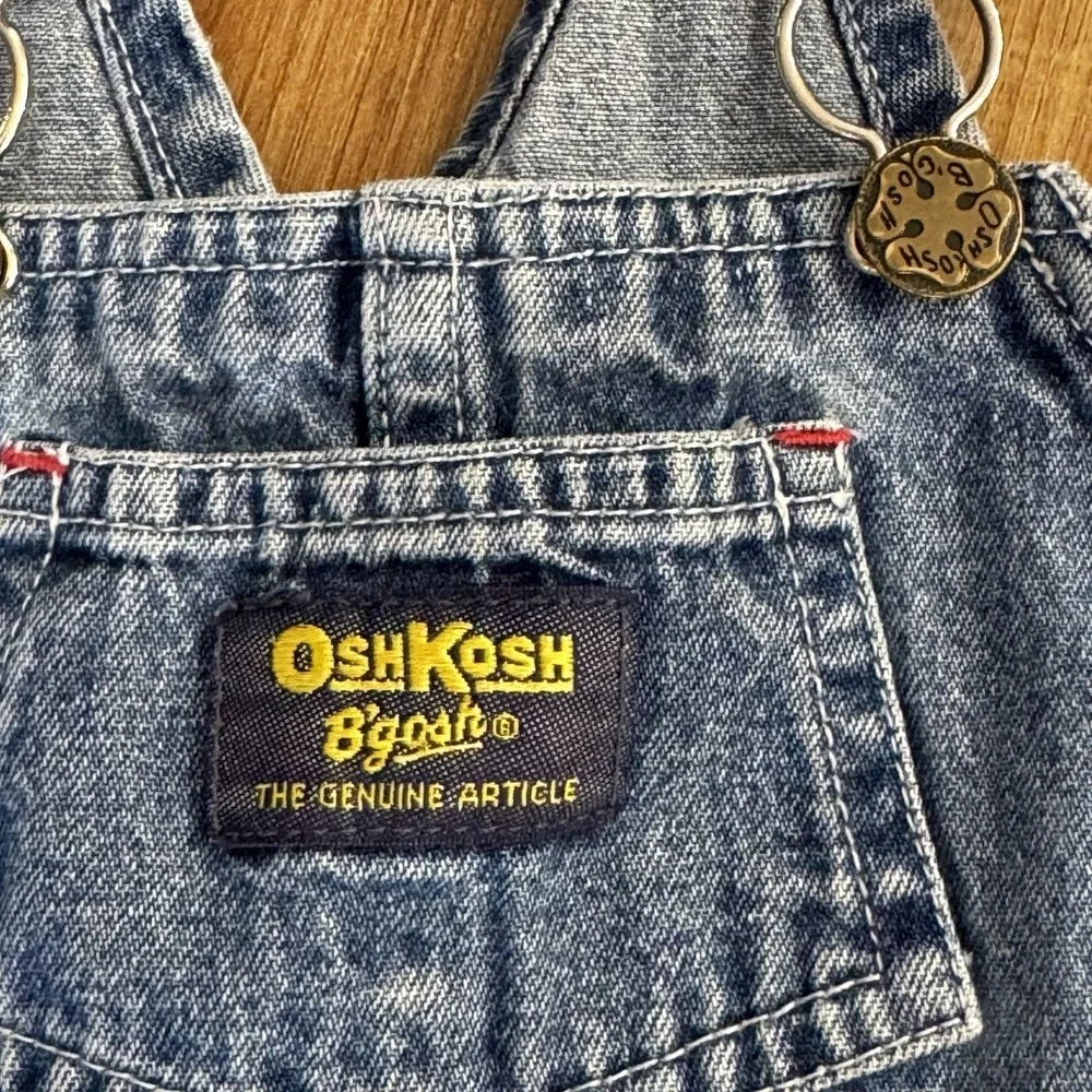 Vtg OSHKOSH 24 Month Toddler Railroad Stripe Pocket Vestbak Overalls Snaps Y2K